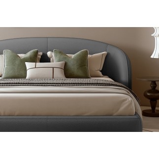 Lit design en cuir de luxe LUXO, avec sommier à lattes offert, gris foncé, 160x200