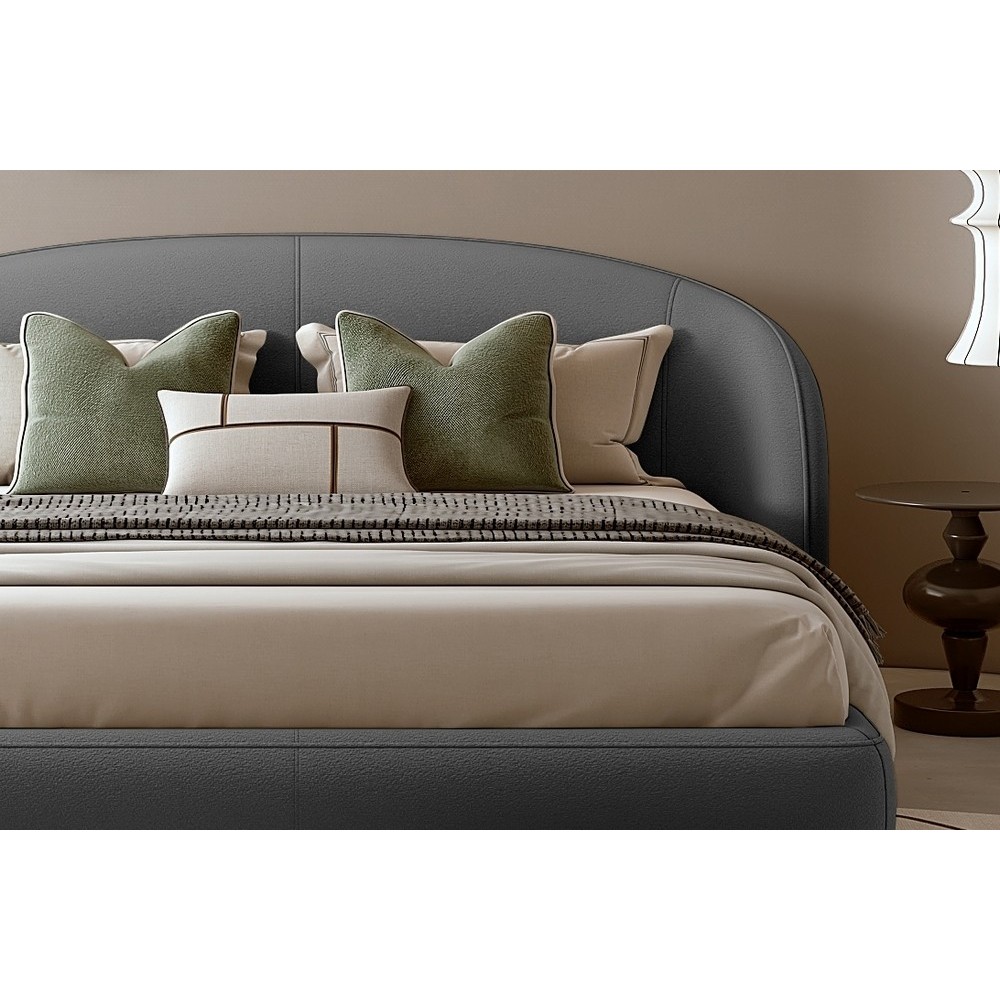 Lit design en cuir de luxe LUXO, avec sommier à lattes offert, gris foncé, 160x200