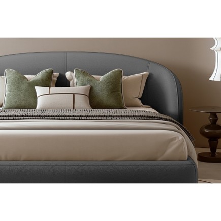 Lit design en cuir de luxe LUXO, avec sommier à lattes offert, gris foncé, 160x200