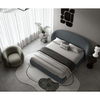 Lit design en cuir de luxe LUXO, avec sommier à lattes offert, gris foncé, 160x200
