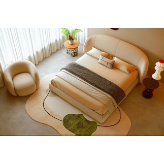 Lit design en cuir de luxe LUXO, avec sommier à lattes offert, beige, 160x200