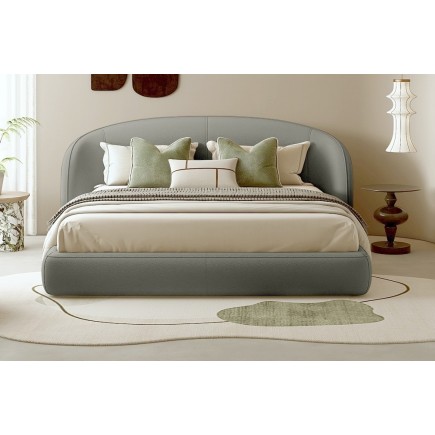 Lit design en cuir de luxe LUXO, avec sommier à lattes offert, gris clair, 160x200
