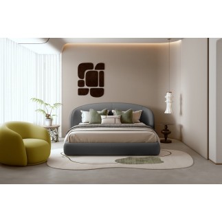 Lit design en cuir de luxe LUXO, avec sommier à lattes offert, gris foncé, 180x200