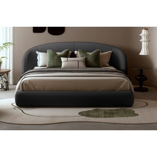 Lit design en cuir de luxe LUXO, avec sommier à lattes offert, noir, 180x200
