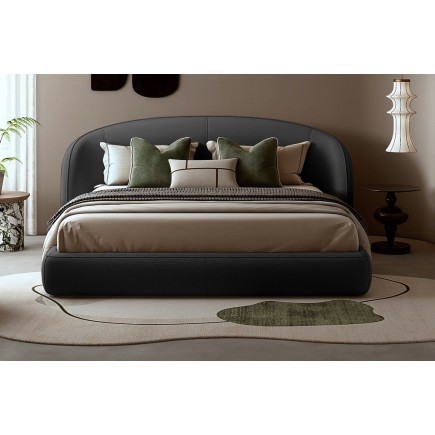 Lit design en cuir de luxe LUXO, avec sommier à lattes offert, noir, 180x200