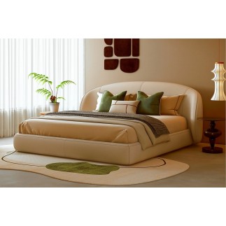 Lit design en cuir de luxe LUXO, avec sommier à lattes offert, beige, 180x200
