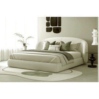 Lit design en cuir de luxe LUXO, avec sommier à lattes offert, écru, 180x200