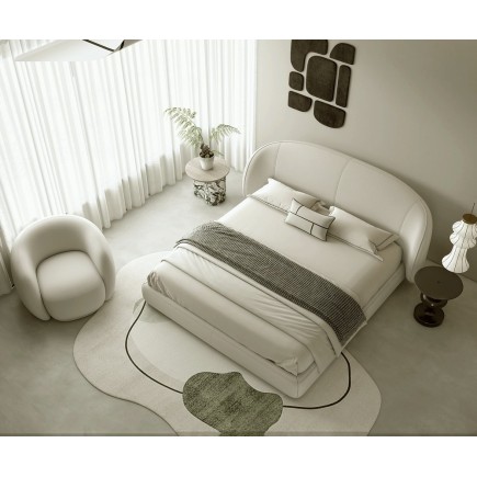 Lit design en cuir de luxe LUXO, avec sommier à lattes offert, écru, 180x200