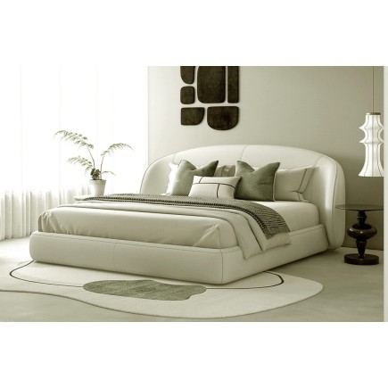 Lit design en cuir de luxe LUXO, avec sommier à lattes offert, écru, 160x200