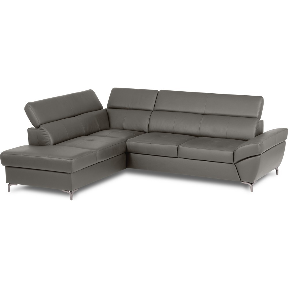 Canapé d'angle convertible en cuir italien luxe 5 places, MEMEZO, coffre, gris foncé, angle gauche Canapé d'angle convertible en cuir italien luxe 5 places, MEMEZO, coffre, gris foncé, angle gauche