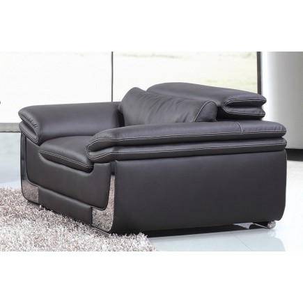 Fauteuil 1 place en cuir italien buffle ITALINA, noir avec surpiqure blanche