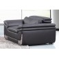 Fauteuil 1 place en cuir italien buffle ITALINA, noir avec surpiqure blanche
