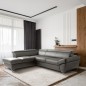 Canapé d'angle convertible en cuir italien luxe 5 places, MEMEZO, coffre, gris foncé, angle gauche Canapé d'angle convertible en cuir italien luxe 5 places, MEMEZO, coffre, gris foncé, angle gauche