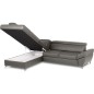Canapé d'angle convertible en cuir italien luxe 5 places, MEMEZO, coffre, gris foncé, angle gauche Canapé d'angle convertible en cuir italien luxe 5 places, MEMEZO, coffre, gris foncé, angle gauche