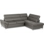 Canapé d'angle convertible en cuir italien luxe 5 places, MEMEZO, coffre, gris foncé, angle droit Canapé d'angle convertible en cuir italien luxe 5 places, MEMEZO, coffre, gris foncé, angle droit