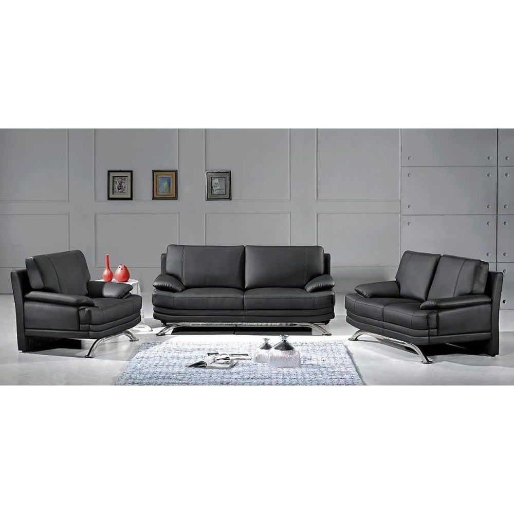 Ensemble 3+2+1 : Canapé 3 places + canapé 2 places + fauteuil 1 place, en cuir LUXE italien MARINI, noir
