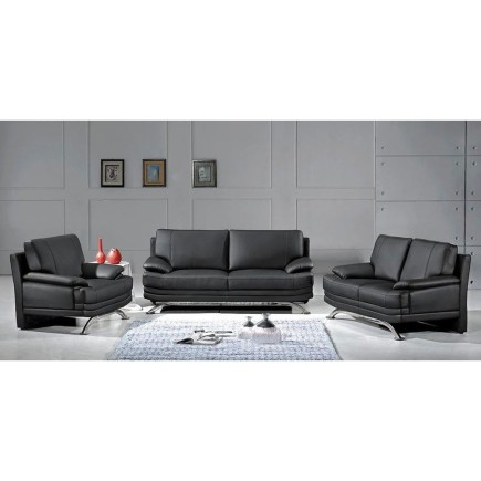 Ensemble 3+2+1 : Canapé 3 places + canapé 2 places + fauteuil 1 place, en cuir LUXE italien MARINI, noir