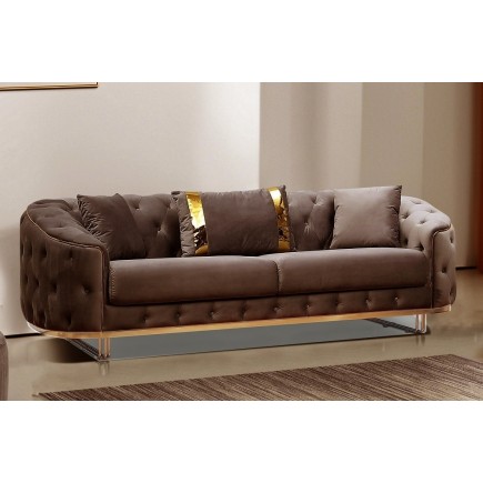 Canapé 3/4 places - chocolat - en tissu velours de qualité luxe, LUXOR