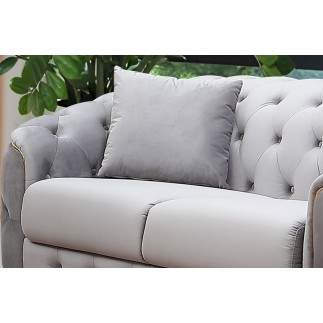 Canapé 3/4 places - beige - en tissu velours de qualité luxe, LUXOR