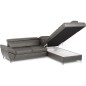 Canapé d'angle convertible en cuir italien luxe 5 places, MEMEZO, coffre, gris foncé, angle droit Canapé d'angle convertible en cuir italien luxe 5 places, MEMEZO, coffre, gris foncé, angle droit