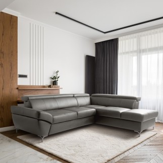 Canapé d'angle convertible en cuir italien luxe 5 places