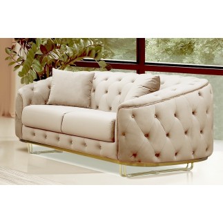 Canapé 2 places - beige - en tissu velours de qualité luxe, LUXOR
