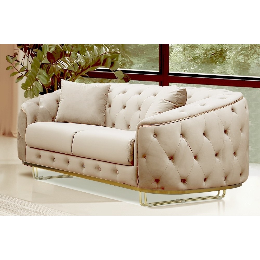 Canapé 2 places - beige - en tissu velours de qualité luxe, LUXOR
