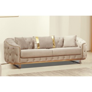 Canapé 2 places - beige - en tissu velours de qualité luxe, LUXOR