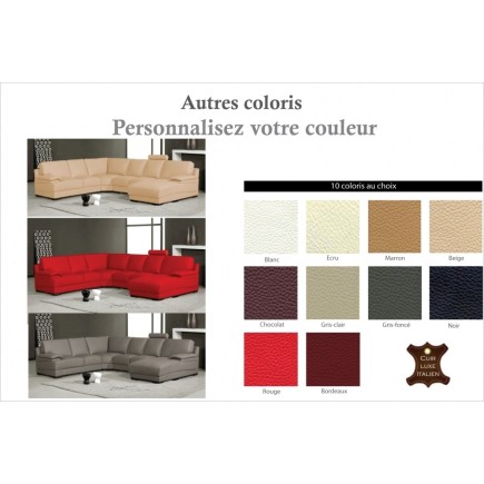 Canapé d'angle en cuir italien 6/7 places MISTER, couleur personnalisée