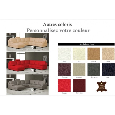 Canapé d'angle en cuir italien 6/7 places MISTER, couleur personnalisée