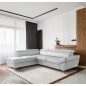 Canapé d'angle convertible en cuir italien luxe 5 places, MEMEZO, coffre, gris clair, angle gauche Canapé d'angle convertible en cuir italien luxe 5 places, MEMEZO, coffre, gris clair, angle gauche