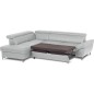 Canapé d'angle convertible en cuir italien luxe 5 places, MEMEZO, coffre, gris clair, angle gauche Canapé d'angle convertible en cuir italien luxe 5 places, MEMEZO, coffre, gris clair, angle gauche