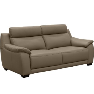 Canapé 3 places en 100% tout cuir épais luxe italien, taupe, BERELI