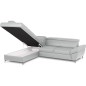 Canapé d'angle convertible en cuir italien luxe 5 places, MEMEZO, coffre, gris clair, angle gauche Canapé d'angle convertible en cuir italien luxe 5 places, MEMEZO, coffre, gris clair, angle gauche