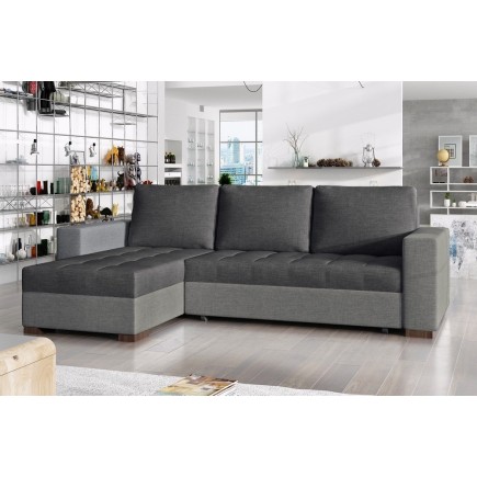 Canapé d'angle convertible - en tissu qualité gris foncé et gris clair, 4/5 places, avec coffre, angle gauche (vu de face), NEST