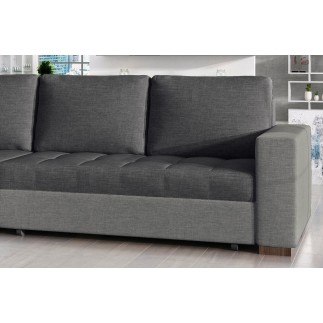 Canapé d'angle convertible - en tissu qualité gris foncé et gris clair, 4/5 places, avec coffre, angle gauche (vu de face), NEST
