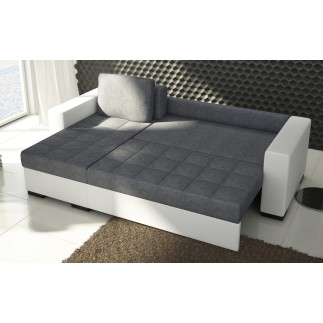 Canapé d'angle convertible - en tissu qualité gris foncé et gris clair, 4/5 places, avec coffre, angle gauche (vu de face), NEST