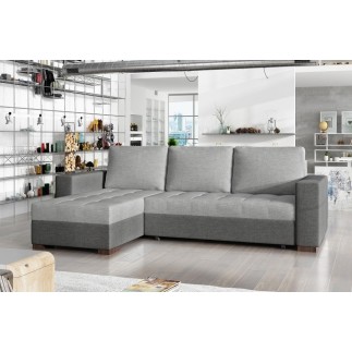 Canapé d'angle convertible - en tissu qualité gris clair et gris foncé, 4/5 places, avec coffre, angle gauche (vu de face), NEST