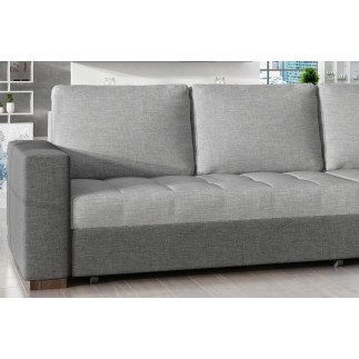 Canapé d'angle convertible en tissu qualité gris clair et gris foncé, 4/5 places, avec coffre, angle droit (vu de face), NESTOR