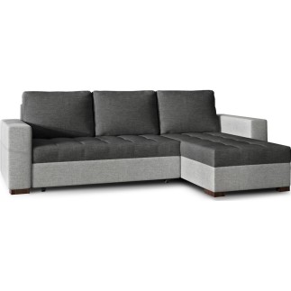 Canapé d'angle convertible - en tissu qualité gris foncé et gris clair, 4/5 places, avec coffre, angle droit (vu de face), NESTO