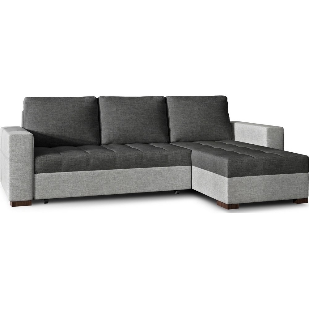 Canapé d'angle convertible - en tissu qualité gris foncé et gris clair, 4/5 places, avec coffre, angle droit (vu de face), NESTO