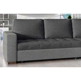 Canapé d'angle convertible - en tissu qualité gris foncé et gris clair, 4/5 places, avec coffre, angle droit (vu de face), NESTO