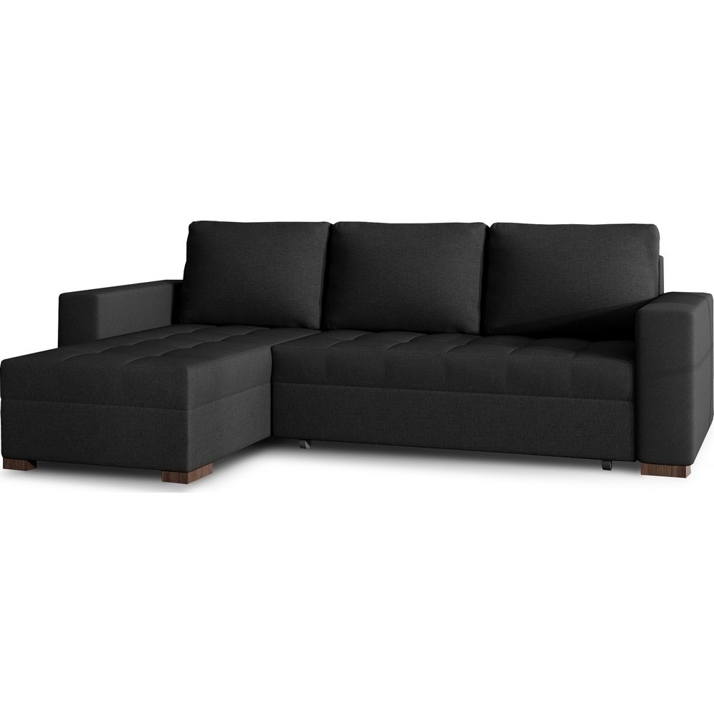 Canapé d'angle convertible - en tissu qualité noir, 4/5 places, avec coffre, angle gauche (vu de face), NESTOR