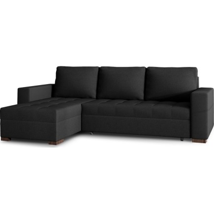 Canapé d'angle convertible - en tissu qualité noir, 4/5 places, avec coffre, angle gauche (vu de face), NESTOR