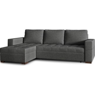 Canapé d'angle convertible en tissu qualité gris foncé, 4/5 places, avec coffre, angle gauche (vu de face), NESTOR