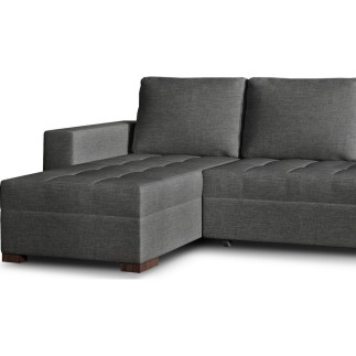 Canapé d'angle convertible en tissu qualité gris foncé, 4/5 places, avec coffre, angle gauche (vu de face), NESTOR