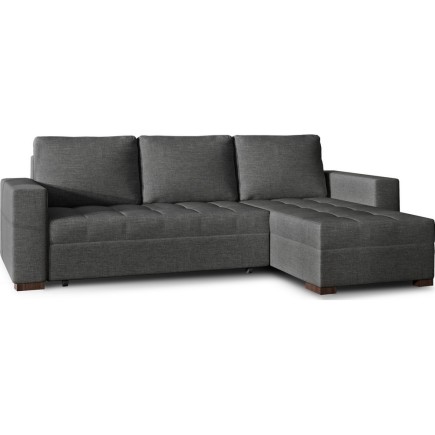 Canapé d'angle convertible en tissu qualité gris foncé, 4/5 places, avec coffre, angle droit (vu de face), NESTOR