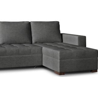 Canapé d'angle convertible en tissu qualité gris foncé, 4/5 places, avec coffre, angle droit (vu de face), NESTOR