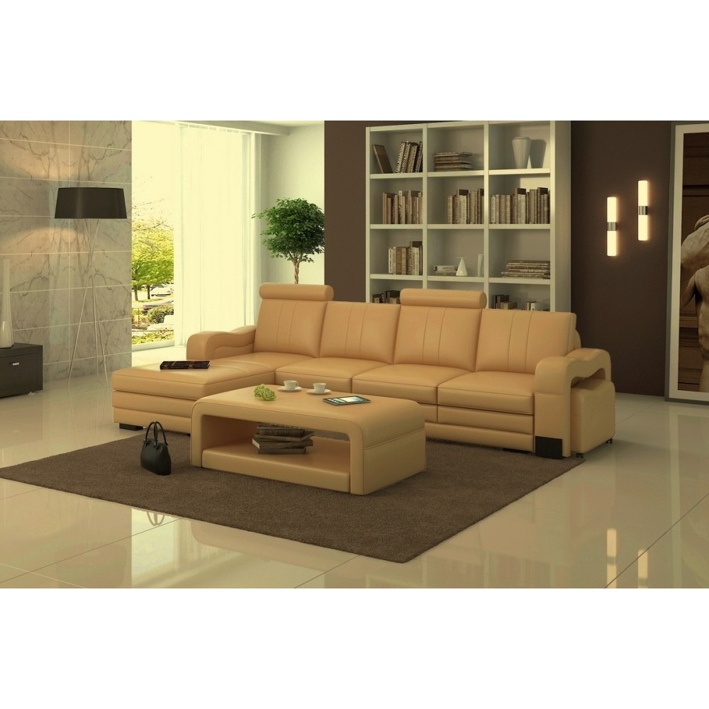 Canapé d'angle en cuir italien 5 places ROMANA, beige, angle gauche