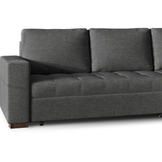 Canapé d'angle convertible en tissu qualité gris foncé, 4/5 places, avec coffre, angle droit (vu de face), NESTOR